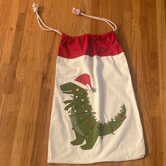 Holiday Christmas Bulb Dinosaur Canvas Cinch Sack Great Condition 20” W x 30” L - Picture 3 of 10